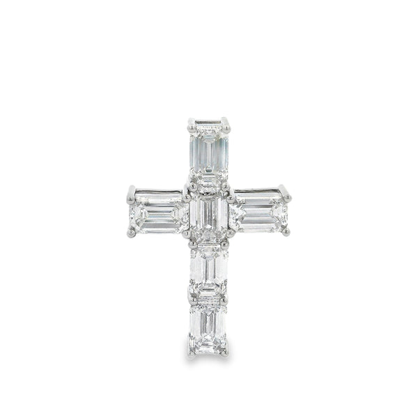 Lab-Grown Diamond Cross Pendant in Platinum, 2.94 ctw Emerald Cut