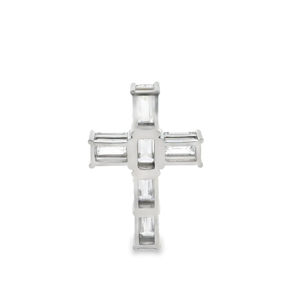 Lab-Grown Diamond Cross Pendant in Platinum, 2.94 ctw Emerald Cut