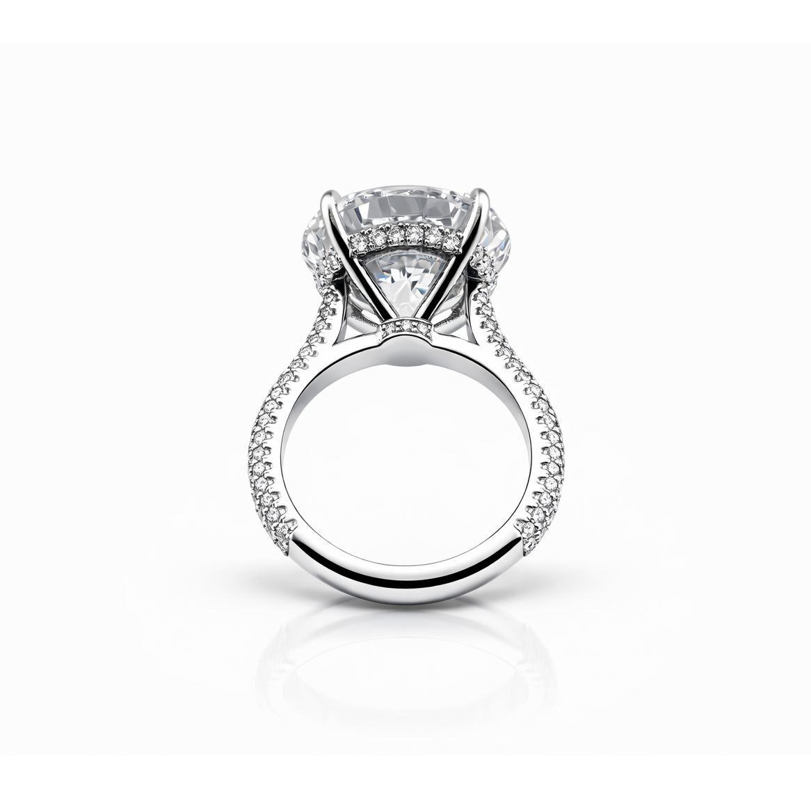 Round 11.77 CT Lab Grown Diamond Ring in Platinum With .52 CT Round Pave Diamonds (E/VS2 GIA)