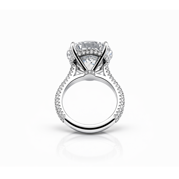 Round 11.77 CT Lab Grown Diamond Ring in Platinum With .52 CT Round Pave Diamonds (E/VS2 GIA)