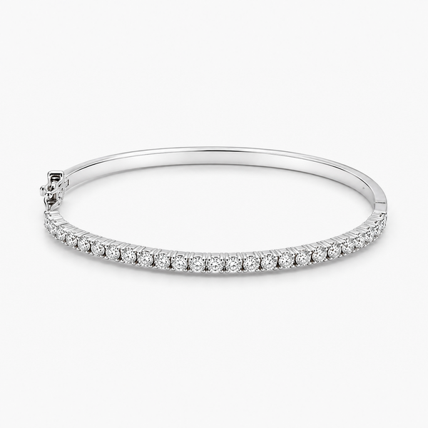Lab-Grown Diamond Bangle Bracelet in 18K White Gold | 2.8mm Round Diamonds | Size 16