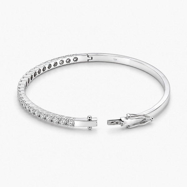Lab-Grown Diamond Bangle Bracelet in 18K White Gold | 2.8mm Round Diamonds | Size 16