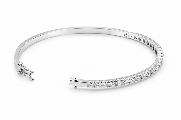 Lab-Grown Diamond Bangle Bracelet in 18K White Gold | 2.8mm Round Diamonds | Size 16