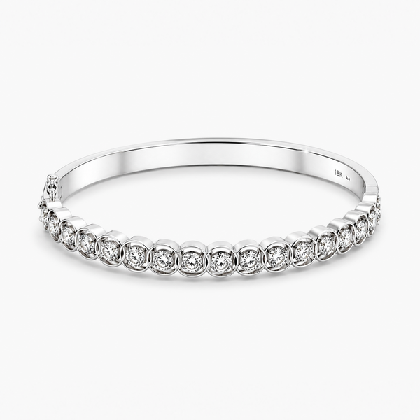 2.90 CTW Natural Diamond Bangle Bracelet in 18K White Gold | 17 Round Diamonds | Size 18