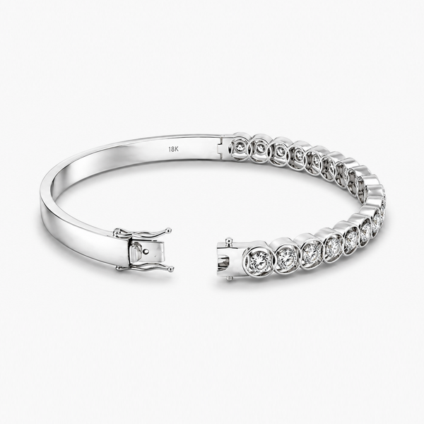 2.90 CTW Natural Diamond Bangle Bracelet in 18K White Gold | 17 Round Diamonds | Size 18