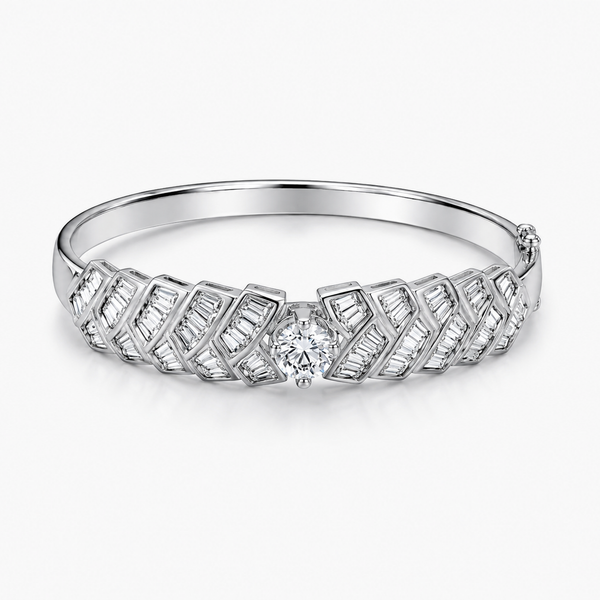 18K White Gold Lab-Grown Diamond Bangle Bracelet | 1.15 CT Center (D/VVS2 IGI) + 2.0 CTW