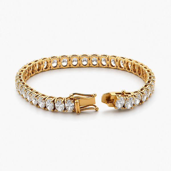 14K Yellow Gold Oval Lab-Grown Diamond Tennis Bracelet 16.78 CTW