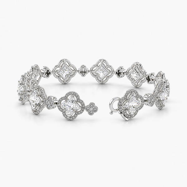 Lab Grown Diamond Clover Tennis Bracelet in 18K White Gold | 20.8 CTW