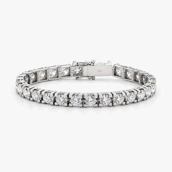 Vòng tay Tennis kim cương nuôi cấy bằng vàng trắng 14K | 16.2 carat F/VS1 | 7.5 inch