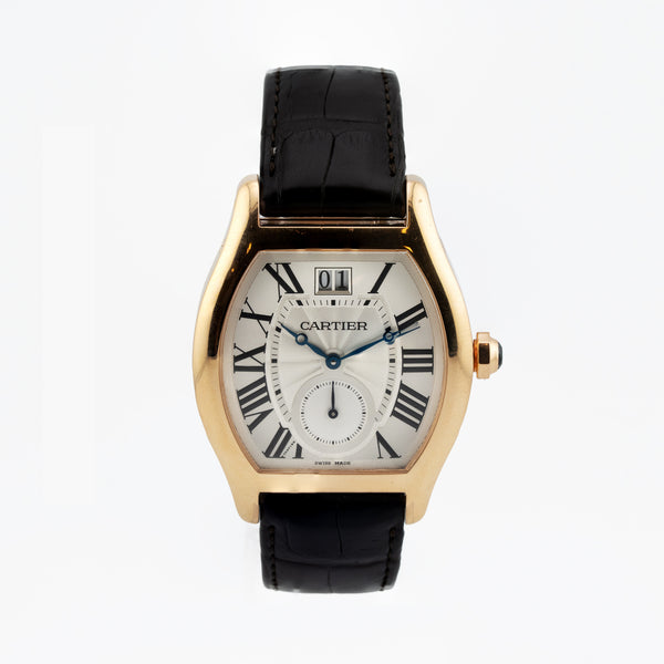 Cartier Tortue Large Date Power Reserve 18K Yellow Gold Watch on Dark Brown Alligator Strap, Ref. 3585