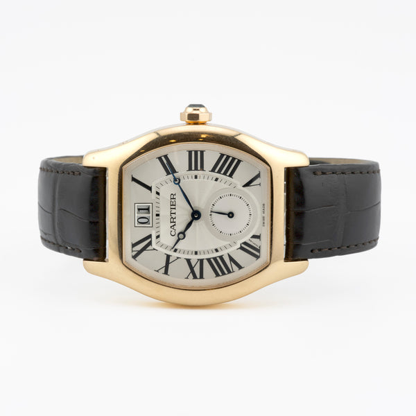 Cartier Tortue Large Date Power Reserve 18K Yellow Gold Watch on Dark Brown Alligator Strap, Ref. 3585