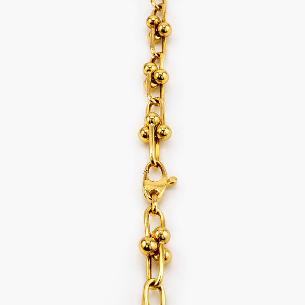 14K Yellow Gold Beaded Link Chain Necklace, 18