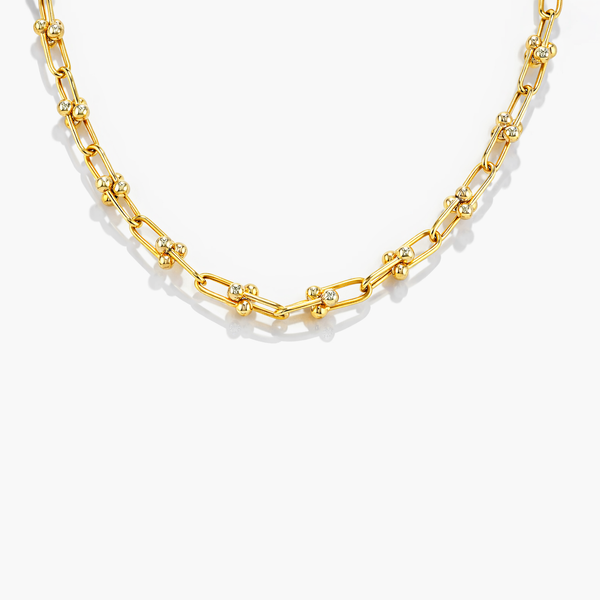 14K Yellow Gold Beaded Link Chain Necklace, 18
