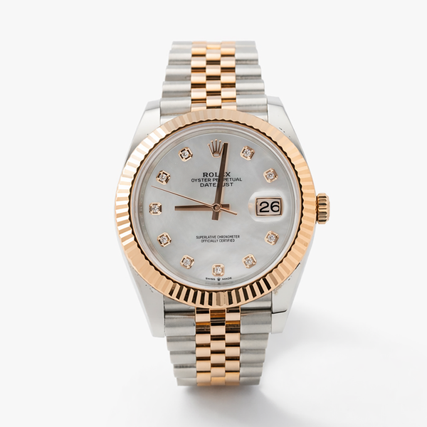 Rolex Datejust 41mm 126331 – Everose Rolesor, Mother of Pearl Diamond Dial, Fluted Bezel, Jubilee Bracelet