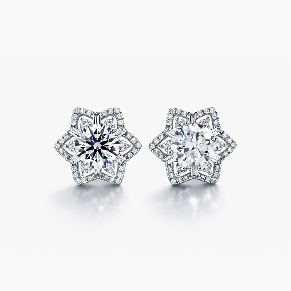 Lab-Grown Diamond Floral Halo Stud Earrings | 3.22 CTW D/VVS1 IGI | 18K White Gold