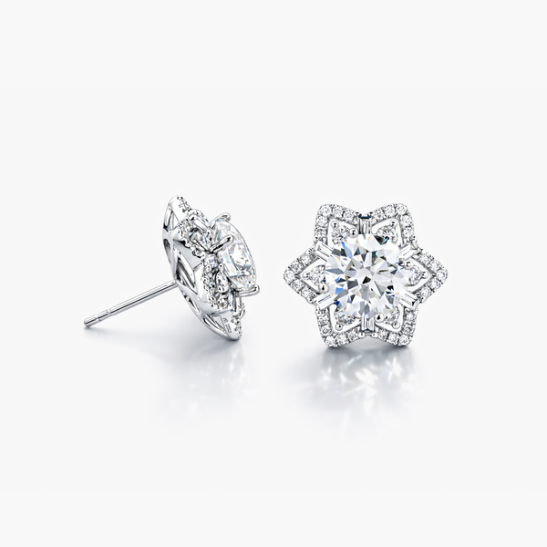 Lab-Grown Diamond Floral Halo Stud Earrings | 3.22 CTW D/VVS1 IGI | 18K White Gold