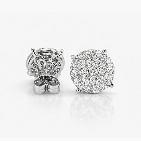 Natural Diamond Cluster Stud Earrings | 2.52 CTW | 18K White Gold