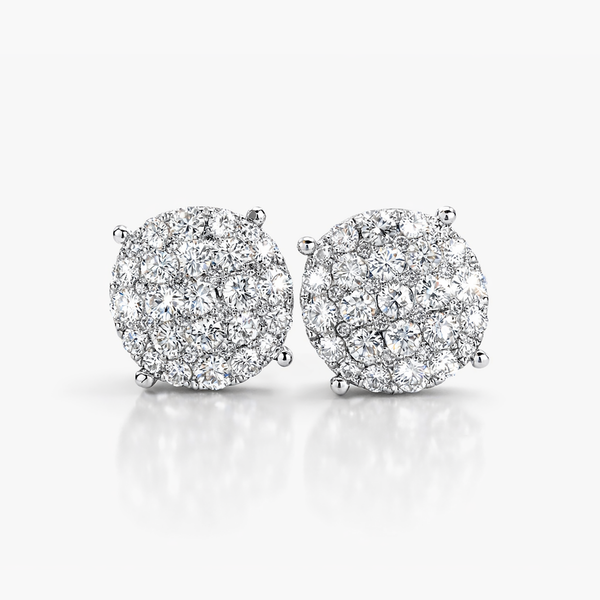 Natural Diamond Cluster Stud Earrings | 2.52 CTW | 18K White Gold