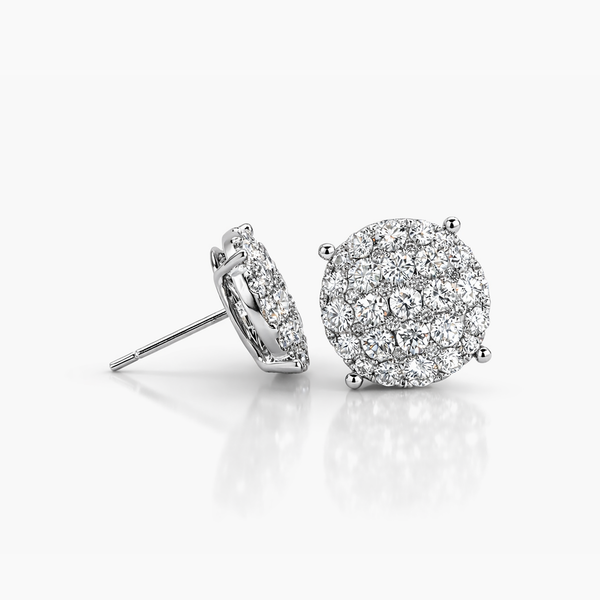 Natural Diamond Cluster Stud Earrings | 2.52 CTW | 18K White Gold