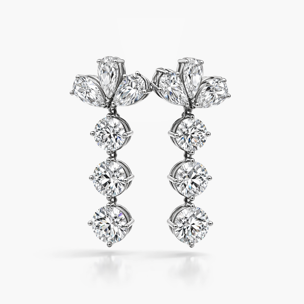 Bloom Cluster Drop Earrings - Pear & Round Brilliant Lab Grown Diamond Dangle Earrings in Platinum (19.2 CTW)