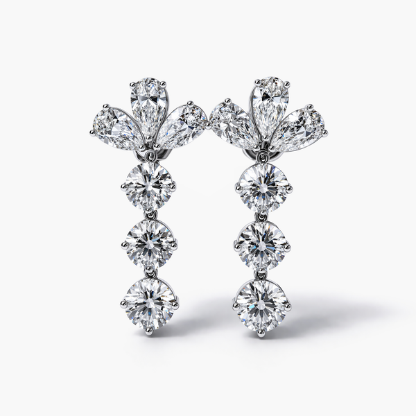 Bloom Cluster Drop Earrings - Pear & Round Brilliant Lab Grown Diamond Dangle Earrings in Platinum (19.2 CTW)
