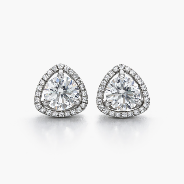 Triangle Halo Stud Earrings | 1.10 CTW D/VVS2 Lab-Grown Diamond | 18K White Gold
