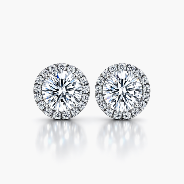 Lab-Grown Diamond Halo Stud Earrings | 3.62 CTW GIA F/VVS2 Center | Natural Diamond Halo | 18K White Gold