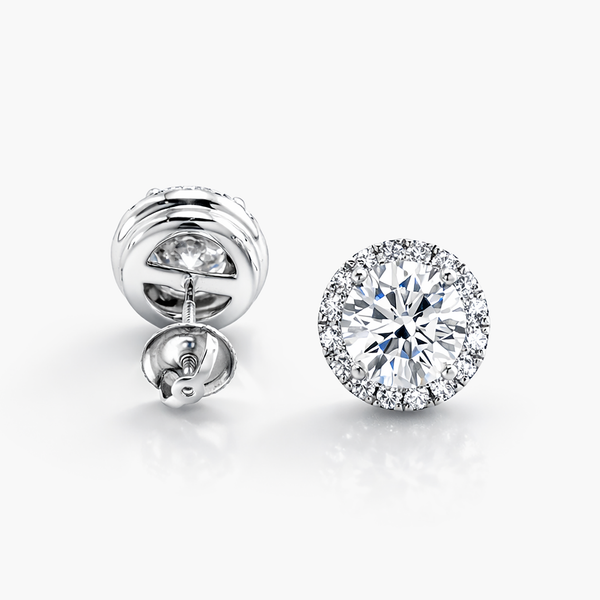 Lab-Grown Diamond Halo Stud Earrings | 3.62 CTW GIA F/VVS2 Center | Natural Diamond Halo | 18K White Gold