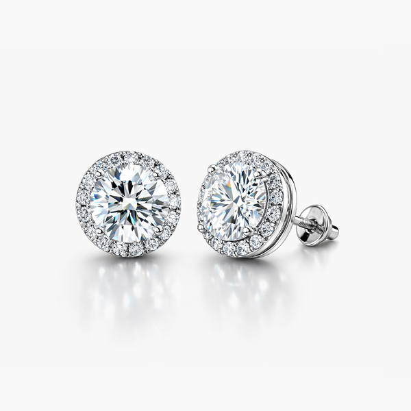 Lab-Grown Diamond Halo Stud Earrings | 3.62 CTW GIA F/VVS2 Center | Natural Diamond Halo | 18K White Gold