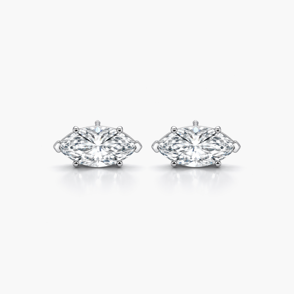 Bông tai đinh tán kim cương tổng hợp dạng Marquise 2,97 CTW | E/VVS2 IGI | Vàng trắng 18K