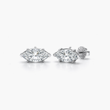 Bông tai đinh tán kim cương tổng hợp dạng Marquise 2,97 CTW | E/VVS2 IGI | Vàng trắng 18K