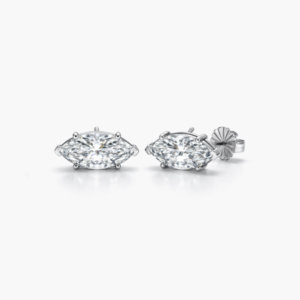 Bông tai đinh tán kim cương tổng hợp dạng Marquise 2,97 CTW | E/VVS2 IGI | Vàng trắng 18K