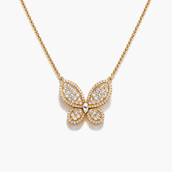 Natural Diamond Butterfly Pendant Necklace in 18K Yellow Gold | 2.29 CTW