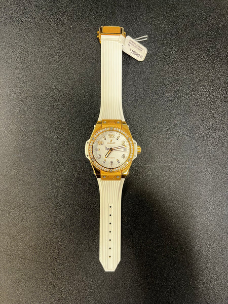 Hublot Big Bang 39mm 18K Rose Gold Diamond Bezel White Rubber Strap Watch