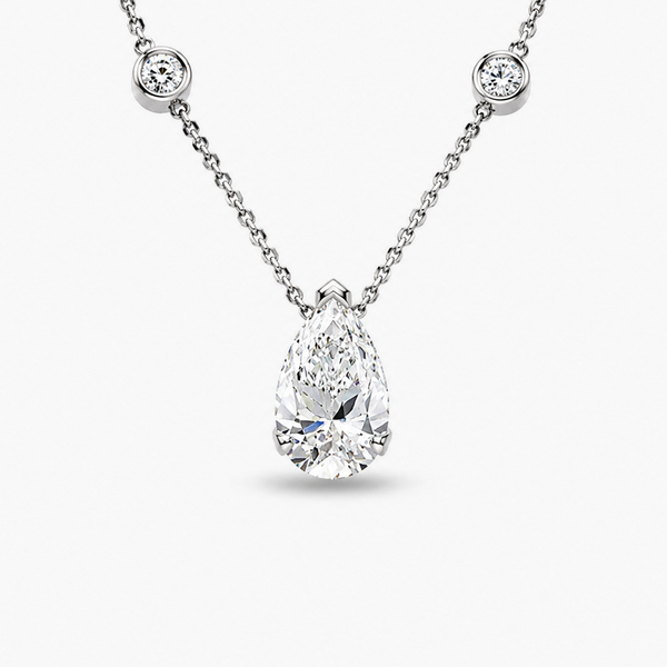 Dây Chuyền Mặt Kim Cương Pear Lab 4.28 CT và Các Họa Tiết Kim Cương | Chứng Nhận IGI | Vàng Trắng 14K