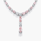 Vòng cổ đính kim cương giọt nước Pear màu hồng và kim cương tròn nuôi cấy trong vàng trắng 14K (Tổng trọng lượng 23,28 CT)