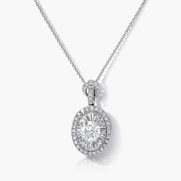 Mặt Dây Chuyền Kim Cương Nuôi Trồng Trong Phòng Thí Nghiệm Hình Tròn 1,37 CT, Viền Hai Lớp – Vàng Trắng 14K (Tổng 3,57 CTW, F/VVS2, GIA)