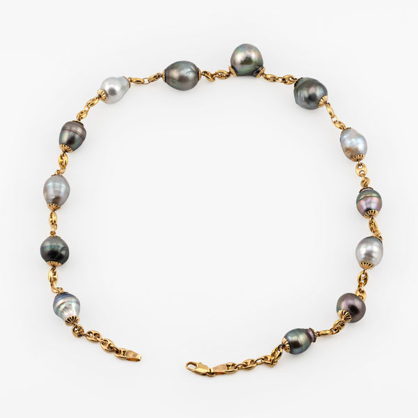 Tahitian Baroque Pearl Station Necklace in 14K Yellow Gold, 18.5