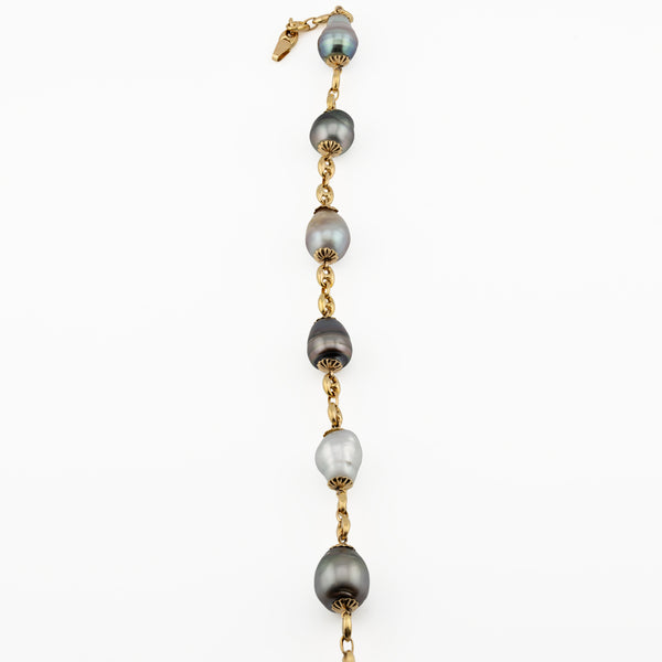 Tahitian Baroque Pearl Station Necklace in 14K Yellow Gold, 18.5