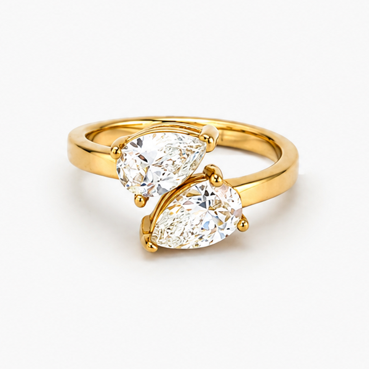 2.06 CTW Lab Grown Pear Diamond Toi et Moi Ring in 14K Yellow Gold