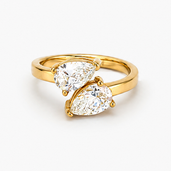 2.06 CTW Lab Grown Pear Diamond Toi et Moi Ring in 14K Yellow Gold
