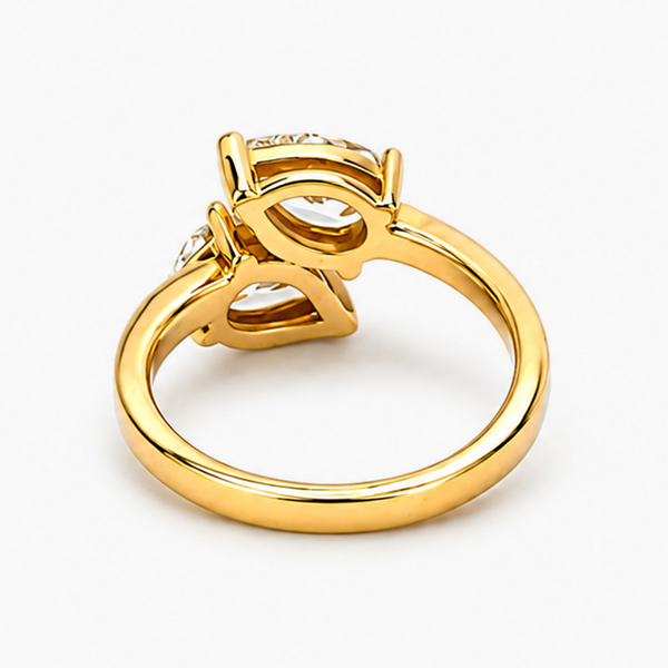 2.06 CTW Lab Grown Pear Diamond Toi et Moi Ring in 14K Yellow Gold