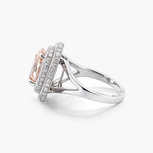 Oval Lab Grown Fancy Intense Pink Diamond Double Halo Split Shank Ring in 18K White Gold
