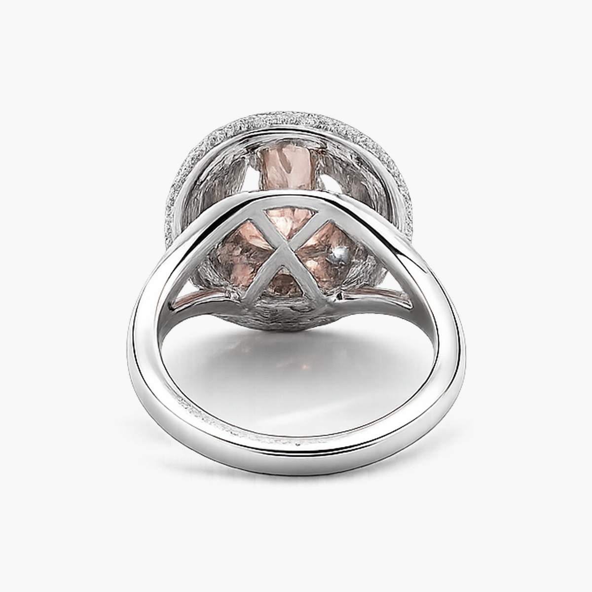Oval Lab Grown Fancy Intense Pink Diamond Double Halo Split Shank Ring in 18K White Gold