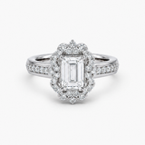 Nhẫn Đính Hôn Halo Emerald Cut Kim Cương Nuôi Cấy trong Bạch Kim