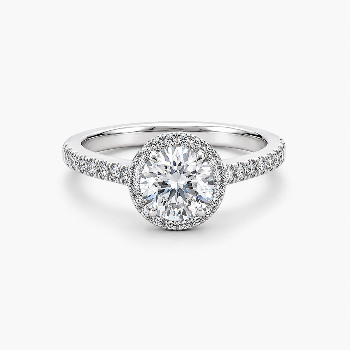 Round Brilliant Halo Engagement Ring | 1.14CT Lab Diamond E/VVS2 | 18K White Gold