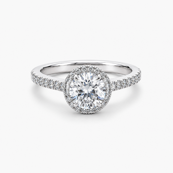 Round Brilliant Halo Engagement Ring | 1.14CT Lab Diamond E/VVS2 | 18K White Gold