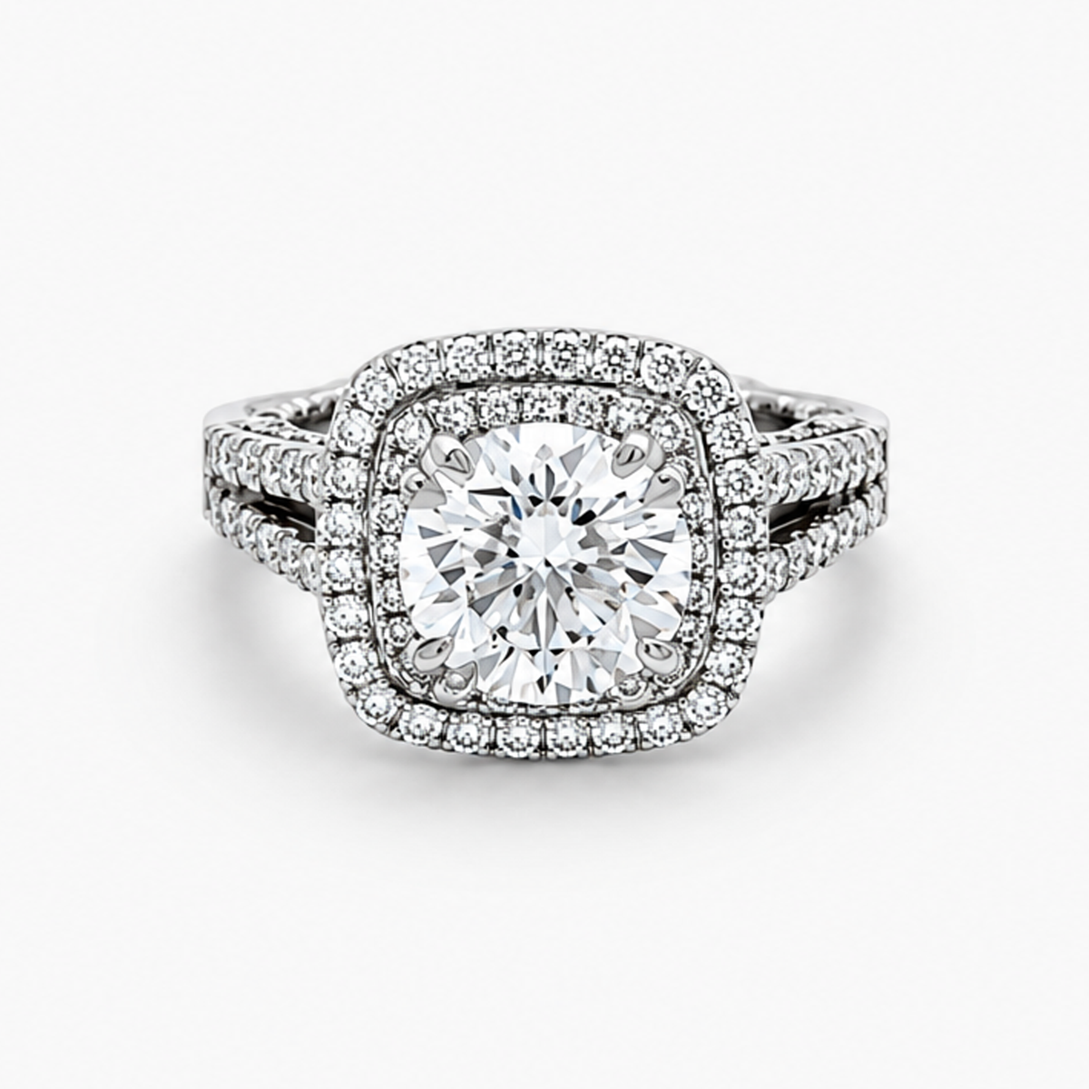 Round Diamond Double Halo Engagement Ring in Platinum