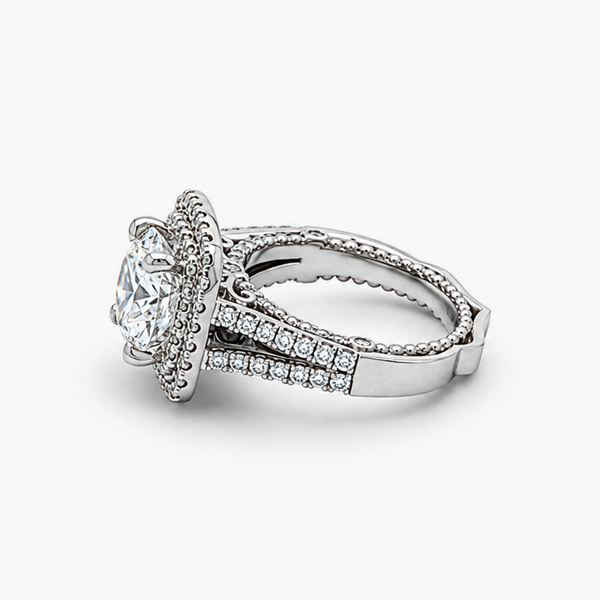 Round Diamond Double Halo Engagement Ring in Platinum