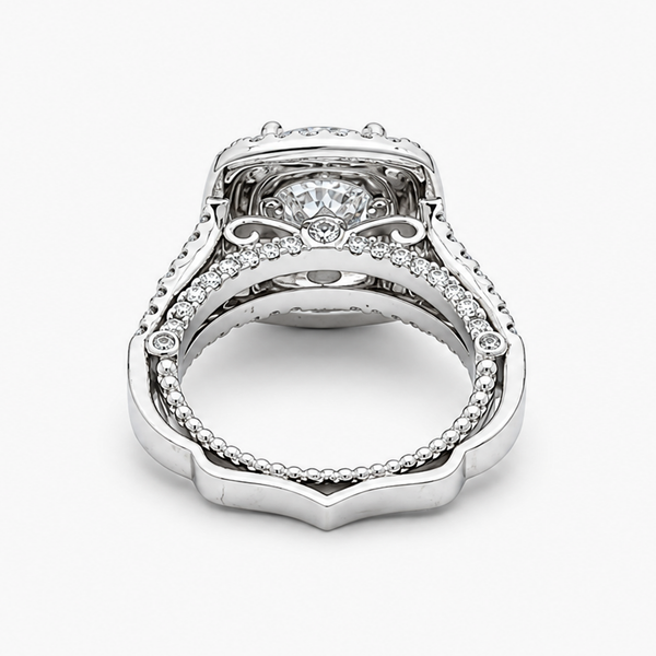 Round Diamond Double Halo Engagement Ring in Platinum